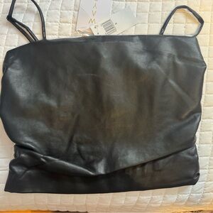 Wayf Black Faux Leather Crop Top